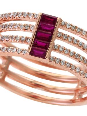 EFFY 14K ROSE GOLD DIAMOND,NATURAL RUBY RING