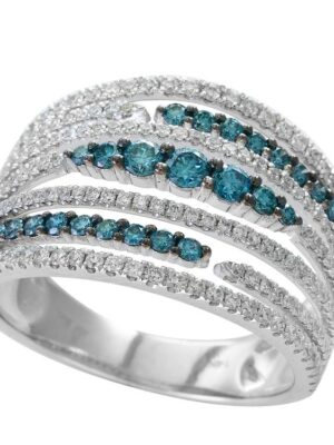 EFFY 14K WHITE GOLD DIAMOND,BLUE DIAMOND, RING