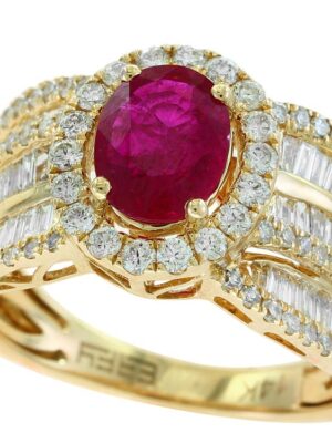 EFFY 14K YELLOW GOLD DIAMOND,NATURAL RUBY RING