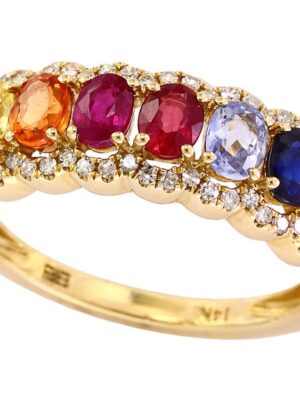 EFFY 14K YELLOW GOLD DIAMOND,ORANGE SAPPHIRE,PINK SAPPHIRE,NATURAL RUBY,NATURAL SAPPHIRE,TSAVORITE,YELLOW SAPPHIRE RING