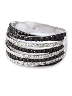 EFFY 14K WHITE GOLD DIAMOND,BLACK DIAMOND, RING
