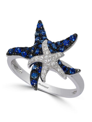 Effy 14K White Gold Diamond, Natural Sapphire Ring