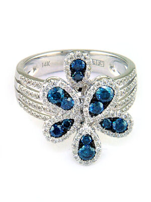 EFFY 14K WHITE GOLD DIAMOND,BLUE DIAMOND, RING