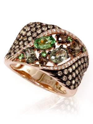 Effy 14K Rose Gold Diamond,Espresso Diamond,Green Sapphire,Tsavorite,,Smokey Topaz Ring