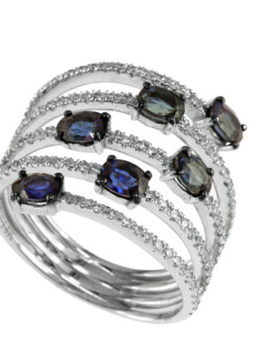 EFFY 14K WHITE GOLD DIAMOND,NATURAL SAPPHIRE RING