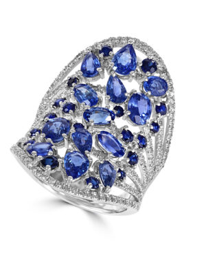 Effy 14K White Gold Diamond,Natural Sapphire Ring