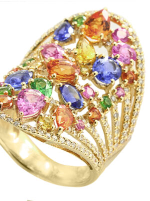 EFFY 14K YELLOW GOLD DIAMOND,ORANGE SAPPHIRE,PINK SAPPHIRE,NATURAL SAPPHIRE,TSAVORITE,YELLOW SAPPHIRE RING