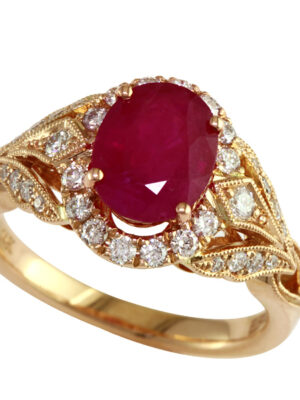 EFFY 14K ROSE GOLD DIAMOND,NATURAL RUBY RING