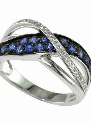 EFFY 14K WHITE GOLD DIAMOND,NATURAL SAPPHIRE RING
