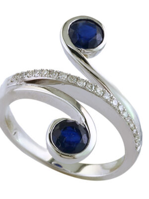 EFFY 14K WHITE GOLD DIAMOND,NATURAL SAPPHIRE RING