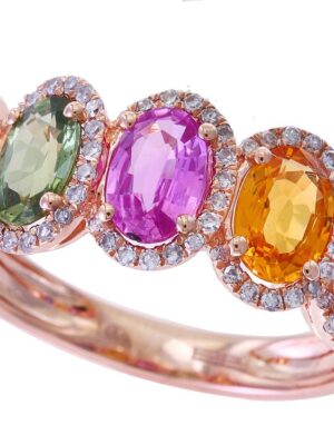 EFFY 14K YELLOW GOLD DIAMOND,GREEN SAPPHIRE,ORANGE SAPPHIRE,PINK SAPPHIRE,NATURAL SAPPHIRE,YELLOW SAPPHIRE RING