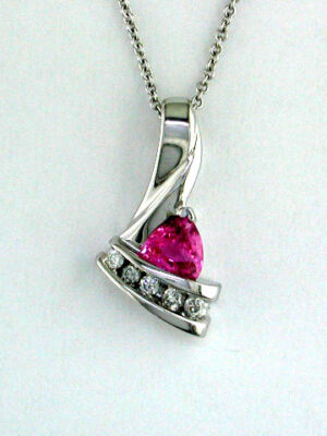 EFFY 14K WHITE GOLD DIAMOND,PINK SAPPHIRE PENDANT