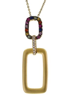 EFFY 14K YELLOW GOLD DIAMOND,GREEN SAPPHIRE,ORANGE SAPPHIRE,PINK SAPPHIRE,NATURAL SAPPHIRE,PURPLE SAPPHIRE,YELLOW SAPPHIRE PENDANT