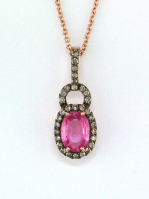EFFY 14K ROSE GOLD ESPRESSO DIAMOND,PINK SAPPHIRE PENDANT