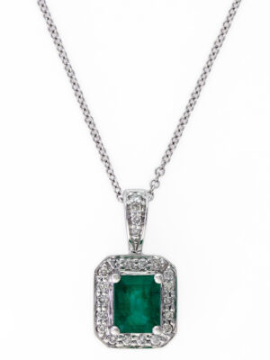 Effy 14K White Gold Diamond,Natural Emerald Pendant