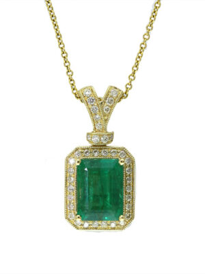 EFFY 14K YELLOW GOLD DIAMOND,NATURAL EMERALD PENDANT
