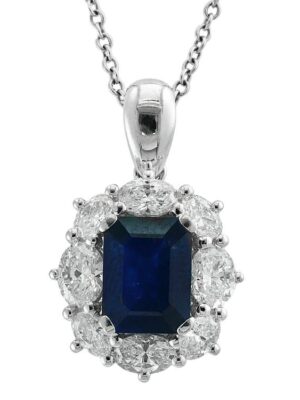 EFFY 14K WHITE GOLD DIAMOND,NATURAL SAPPHIRE PENDANT