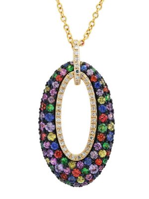 EFFY 14K YELLOW GOLD DIAMOND,NATURAL CEYLON SAPPHIRE,GREEN SAPPHIRE,ORANGE SAPPHIRE,PINK SAPPHIRE,NATURAL RUBY,PURPLE SAPPHIRE,YELLOW SAPPHIRE PENDANT