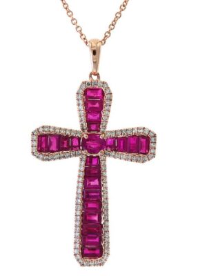 EFFY 14K ROSE GOLD DIAMOND,NATURAL RUBY PENDANT