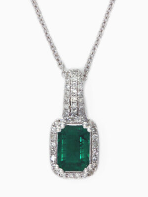 EFFY 14K WHITE GOLD DIAMOND,NATURAL EMERALD PENDANT