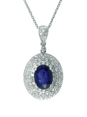 EFFY 14K WHITE GOLD DIAMOND,NATURAL SAPPHIRE PENDANT