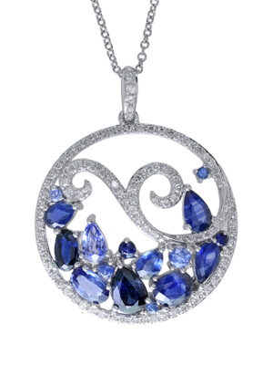 EFFY 14K WHITE GOLD DIAMOND,NATURAL CEYLON SAPPHIRE,NATURAL SAPPHIRE PENDANT