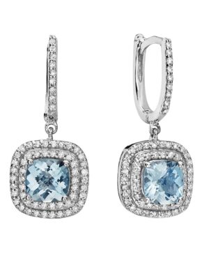 EFFY 14K WHITE GOLD DIAMOND,AQUAMARINE EARRINGS