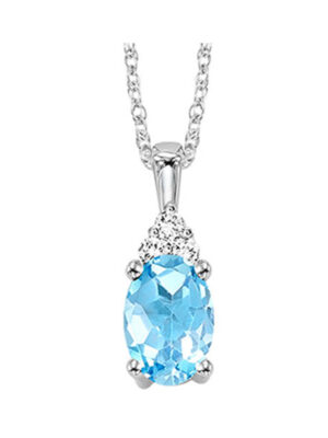 10KT WHITE GOLD DIAMOND (1/50CTW) & BLUE TOPAZ (1/2 CTW) PENDANT