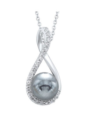 SILVER CUBIC ZIRCONIA & PEARL (1 CTW) PENDANT