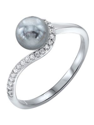 SILVER CUBIC ZIRCONIA & PEARL (1 CTW) RING