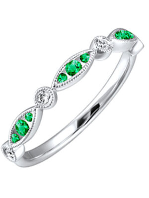 14KT WHITE GOLD DIAMOND (1/20CTW) & EMERALD (1/5 CTW) RING