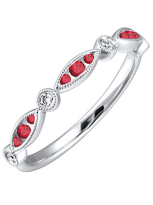 14KT WHITE GOLD DIAMOND (1/20CTW) & RUBY (1/5 CTW) RING