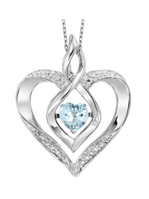 SILVER DIAMOND (1/50 CTW) & CREATED-AQUAMARINE (1/4 CTW) PENDANT