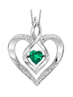 SILVER DIAMOND (1/50 CTW) & CREATED-EMERALD (1/4 CTW) PENDANT