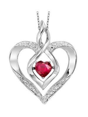 SILVER DIAMOND (1/50 CTW) & CREATED RUBY (1/4 CTW) PENDANT
